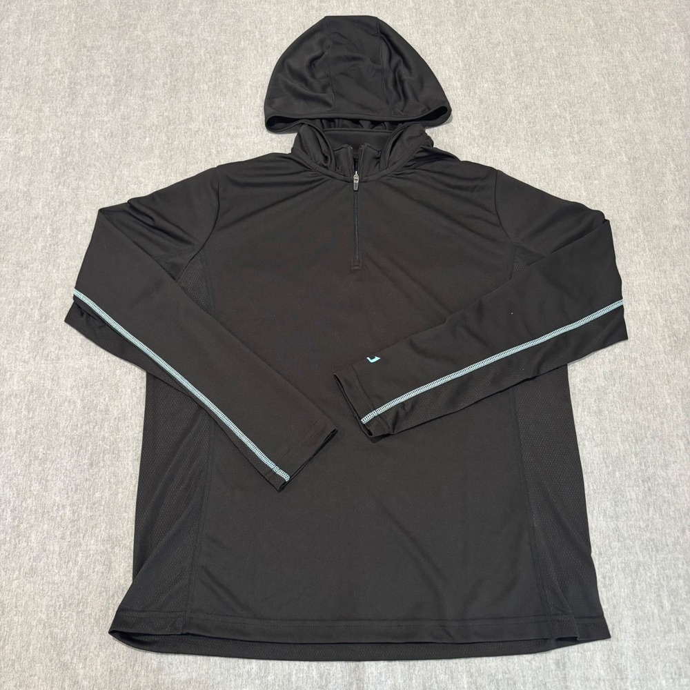 Huk Black Lightweight Hooded Half-Zip Pullover with Light Blue Trim